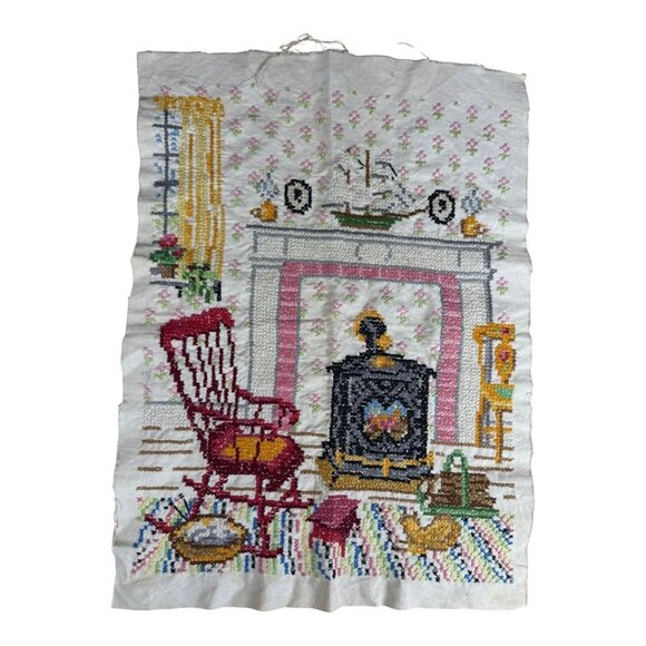 Cross-stitch Fireplace Scene - Picture 1 of 5